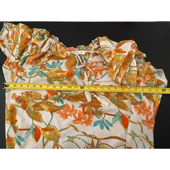 Rose & Olive Plus Size 1X Floral Feminine Flutter Sleeve Ruffle Neck Blouse Top - Picture 7 of 10